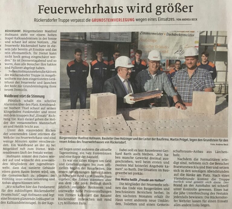 Grundsteinlegung für Gerätehauserweiterung